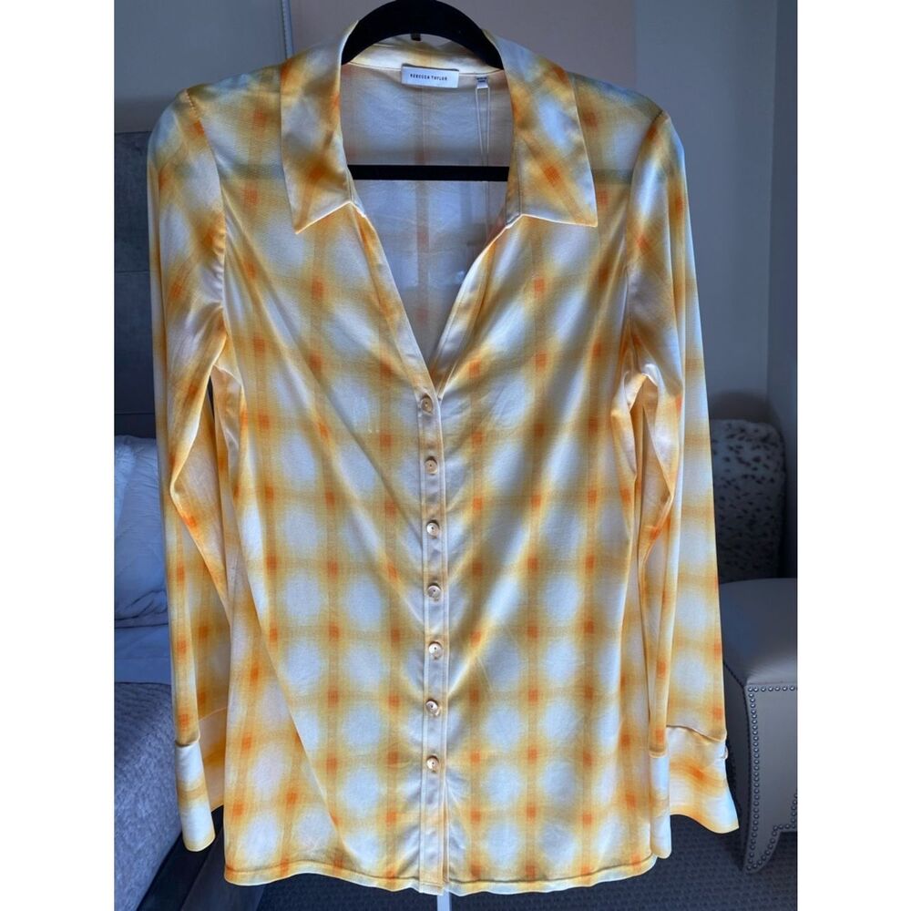 Rebecca Taylor Yellow and Orange Plaid Button-Down Shirt